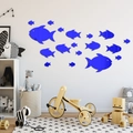 Detalle de 18 pegatinas de espejo de peces azules 3D en habitación infantil nórdica - Azul (JM023D)