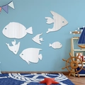 6er-Set silberne Fisch-Spiegelwandaufkleber aus Acryl für moderne Heimdekoration - Stil B Silber