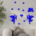 Detalle de pegatinas de pared Cupido y corazones en acrílico espejo azul para cuarto - Azul