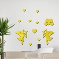 Detalle de pegatinas de pared de espejo dorado Cupido y corazones en pared blanca - Dorado