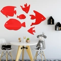 6er-Set rote Fisch-Spiegel-Wandsticker aus Acryl für Kinderzimmer und Wanddekoration - Stil B Rot