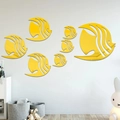 Gelbe Spiegel-Wandaufkleber in Tropenfisch-Form für Wohnzimmer und Schlafzimmer - Modell C Gold