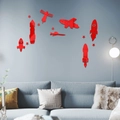 Pegatinas de pared de espejo acrílico rojo de cohetes y estrellas para cuarto infantil - Rojo