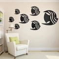 Set aus 7 schwarzen Acryl-Fisch-Spiegel-Wandstickern für die Wohnzimmerdekoration - Stil C Schwarz