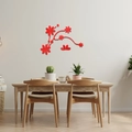 Detalle de pegatinas de pared 3D de flores rojas en acrílico en una escena de comedor - Rojo