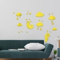 Detailed mirror acrylic wall stickers featuring yellow stars, clouds and cartoon bear shapes - Gold
