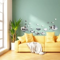 Silberne Spiegel Wandaufkleber Fische Set für Wohnzimmer Wanddeko in verschiedenen Größen - Stil D Silber
