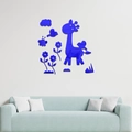 Pegatinas de espejo acrílico de jirafa azul para decoración de cuarto infantil - Azul