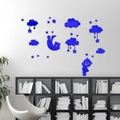 Stickers muraux 3D miroir en acrylique nuage et ours lune pour décor chambre enfant - Bleu