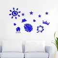 Adesivi murali 3D specchio acrilico blu con sole e cuori per decorazioni casa - Blu