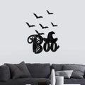 3D acrylic mirror wall sticker with Boo letters and bat silhouettes for Halloween decor - Black