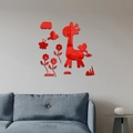 Pegatinas de pared 3D espejo acrílico jirafa roja para decoración de cuarto de niños - Rojo