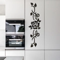 Close-up of 3D black acrylic wall stickers with mirror finish rose vine design - Black