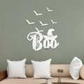 Halloween Boo 3D mirror acrylic wall stickers with bats for festive home living room decor - Silver