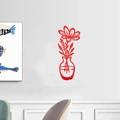 3D red acrylic floral wall sticker with a minimalist flower vase design for living room decor - Style B / Red