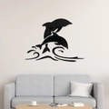 Modern 3D mirror dolphin wall stickers in black acrylic for living room decor - Black