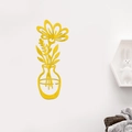 Detail of 3D acrylic mirror wall sticker featuring a yellow flower and vase for home decor - Style B / Gold