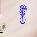 Detailed view of blue mirror acrylic wall sticker featuring a flower vase design on wall - Style B / Blue