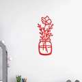 Detailed view of red 3D acrylic mirror wall decal with minimalist flower vase design - Style C / Red