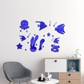 Stickers muraux 3D animaux marins bleus en acrylique pour salon et chambre moderne - Bleu