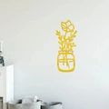 Close-up of 3D yellow acrylic mirror wall sticker featuring a flower vase design - Style C / Gold