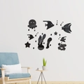 3D mirror acrylic ocean wall stickers featuring octopus and fish in a modern living room - Black