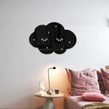 Modern black acrylic cloud mirror wall sticker with starry cutouts for nursery decor - Black