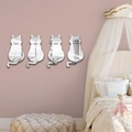 Lot de 4 autocollants muraux miroir chat mignon pour la décoration de chambre d enfant - Argenté
