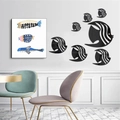 Set of 6 black fish acrylic mirror wall stickers in various sizes for modern home decor - Black