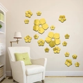 Golden acrylic 3D flower wall stickers for living room decor with mirrored finish - Gold (JM1028)