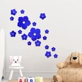 3D mirror acrylic blue flower wall stickers for living room and modern home decor - Blue (JM1028)