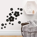 Gros plan d'autocollants muraux fleurs miroir en acrylique noir 3D pour le salon - Noir (JM1028)