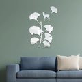 Pegatinas de pared espejo 3D de acrílico con hojas de ginkgo y ciervo para salón moderno - Plateado