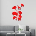 Pegatina de pared 3D de acrílico rojo con hojas de ginkgo y ciervo para sala de estar - Rojo