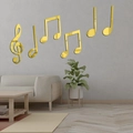 Pegatinas de pared 3D espejo dorado de notas musicales para decoración de sala de piano - Dorado