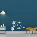 Pegatina de pared 3D de espejo plateado con flores y enredaderas para el salón - Plateado