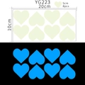 Blue glowing heart wall stickers 8pcs set showing daylight look and night luminescence - 8Pcs 5cm Heart (YG223 Blue)