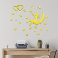 Adesivo murale 3D a specchio in acrilico con luna, fata e stelle per la cameretta - Oro