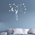 Pegatinas de espejo 3D acrílico con estrellas y luna para decoración de dormitorios - Plateado (JM584-Plateado)