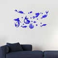 Pegatinas de pared de sirena 3D en acrílico azul oscuro para decoración infantil - Azul