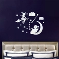 Pegatinas de pared de espejo acrílico con hada en la luna y estrellas para cuarto de niña - Plateado