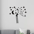 3D black acrylic mirror wall stickers featuring stars and moon above a modern sofa - Black (JM584-Black)