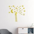 Pegatina de pared de acrílico amarillo con luna y estrellas sobre un sofá moderno - Dorado (JM584-Dorado)