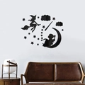 Black acrylic 3D mirror wall stickers featuring witch moon and star nursery decor - Black