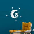 Adesivo murale specchiato 3D in acrilico con luna e gufo su una parete blu - Argento