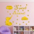 Pegatinas de pared de espejo 3D elefante y nubes doradas con texto Sweet Dreams - Estilo Dorado (JM904)
