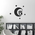 Sticker mural miroir 3D en acrylique avec chouette sur lune noire et petites étoiles - Noir