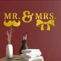 Set de 5 pegatinas de pared de espejo acrílico dorado con letras MR & MRS decorativas - Dorado