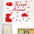 Pegatinas de pared 3D de acrílico rojo con elefante, estrellas y texto Sweet Dreams - Estilo Rojo (JM904)