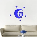 Adesivi murali 3D a specchio con gufo e luna in acrilico blu per decorazione casa - Blu